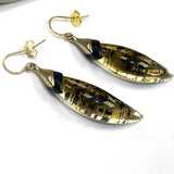 Alexis Bittar Stylized Leaf-Shaped Dangle with Metallic Gold Design  Earrings