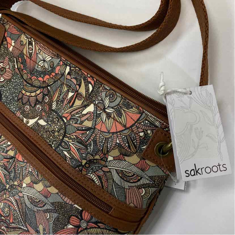 Sakroots Brown-Multi Faux Leather Pattern Crossbody Handbag