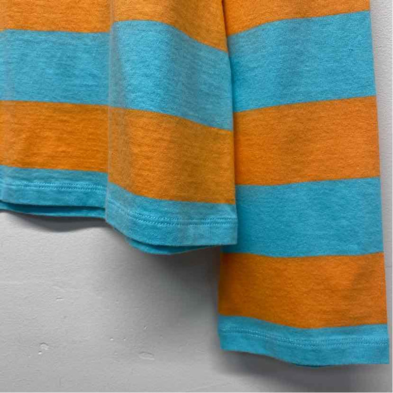 Kule Size L Women's Blue-Orange Stripe Polo Long Sleeve Top