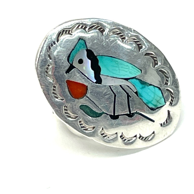 Native American Sterling Silver Blue Jade inlaid Oval Ring