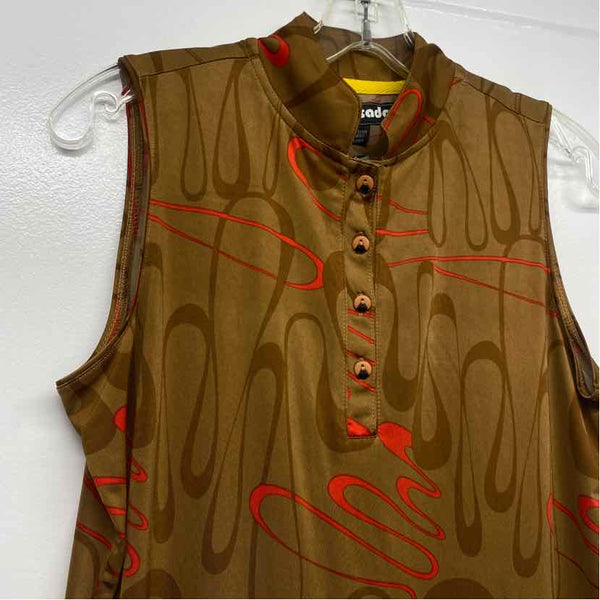 Jamie Sadock Size S Women's Brown-Red Pattern Mock Neck Sleeveless Top