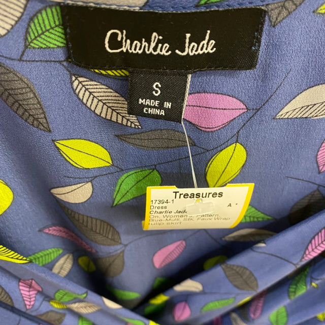 Charlie Jade Size S Women's Blue-Multi Pattern Faux Wrap Dress