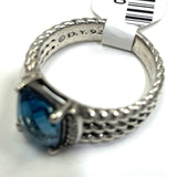David Yurman Petite Wheaton Ring w Hampton Blue Topaz and Pave Diamonds Size 6.5