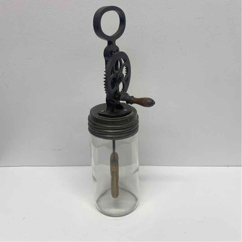 Antique Clear Glass Metal Round Butter Churn