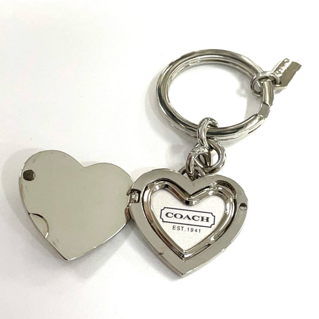 Coach Silver Shimmer Metal Heart Shape Locket Keychain