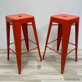 Tolix Orange Metal Solid Stool - Sold as a Pair