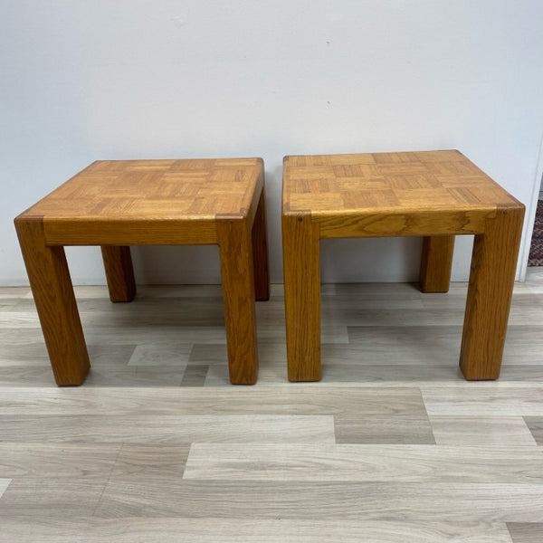 Square Oak Wood Square Inlaid Side Table