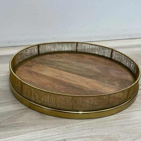 Brown-Gold Metal-Wood Tray