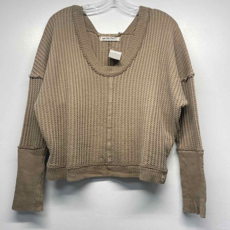 We the Free Size S Women's Tan Solid Scoop Neck Sweater