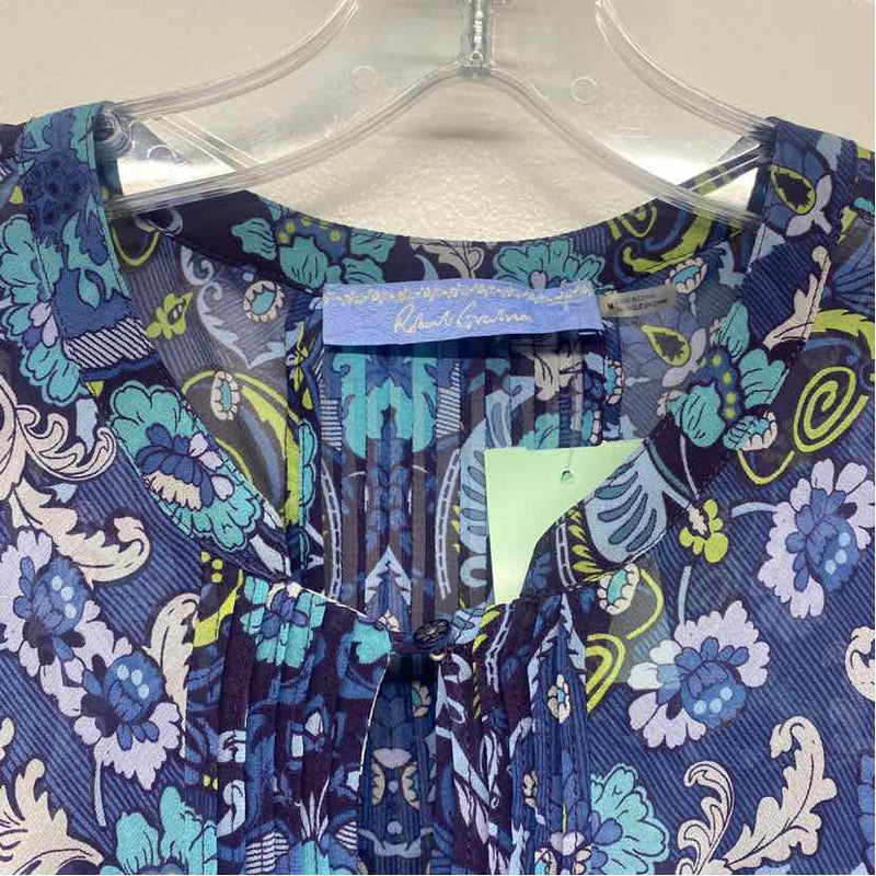 Robert Graham Size M Women's Blue-Multi Floral Pullover Blouse