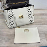 Salvatore Ferragamo Cream Leather Cutout Satchel Handbag