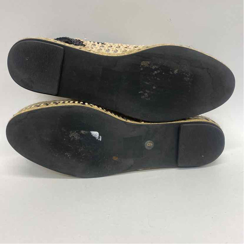 Tory Burch Size 9 Women's Beige-Black Cut Out Slingback Espadrilles Shoes