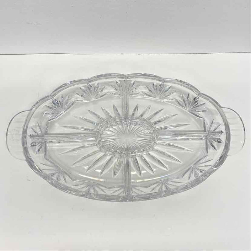 Royal Limited Clear Cut Crystal Divided Dish w Handles