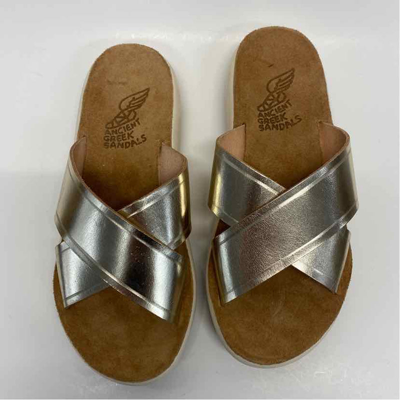 Ancient Greek Sandals Size 38-7 Women's Gold Solid Strappy Sandals