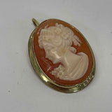 Yellow 18K Gold Oval Cameo-Pin Pendant