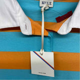 Kule Size L Women's Blue-Orange Stripe Polo Long Sleeve Top