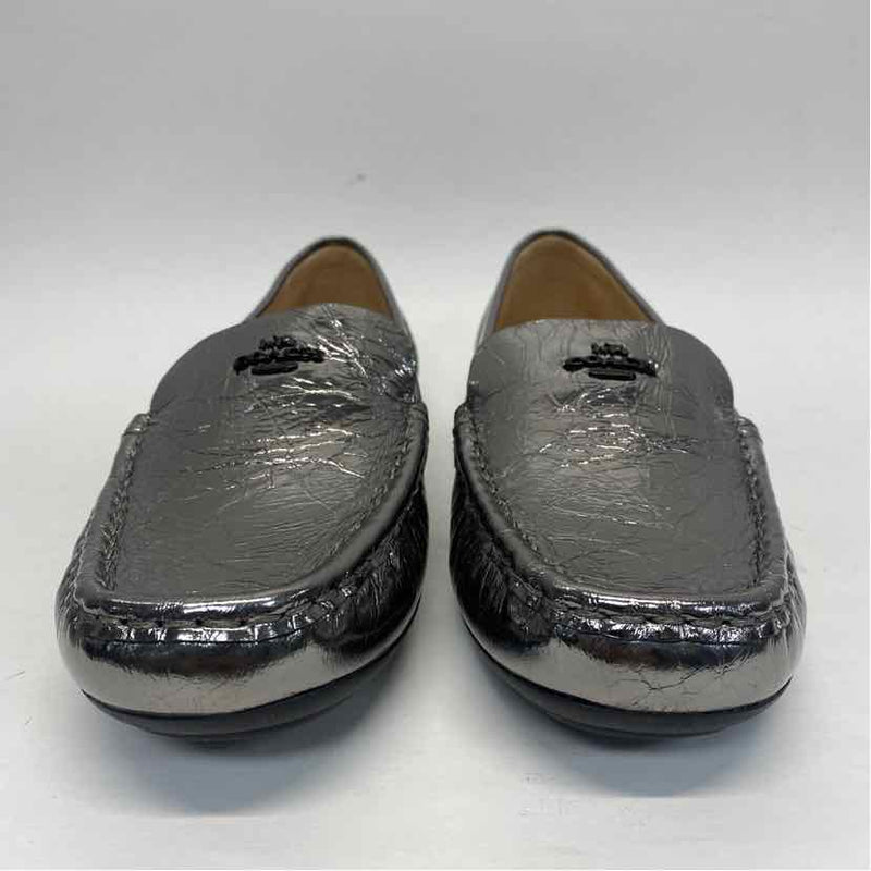 Coach Size 10 Women's Silver Cracked Loafer Shoes