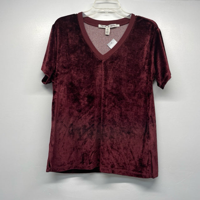 Michael Stars Size L Women's Burgundy Solid V Neck Short Sleeve Top