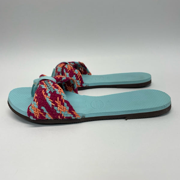 Havaianas Size 7-8 Women's Aqua-Multicolor Flip Flop Sandals