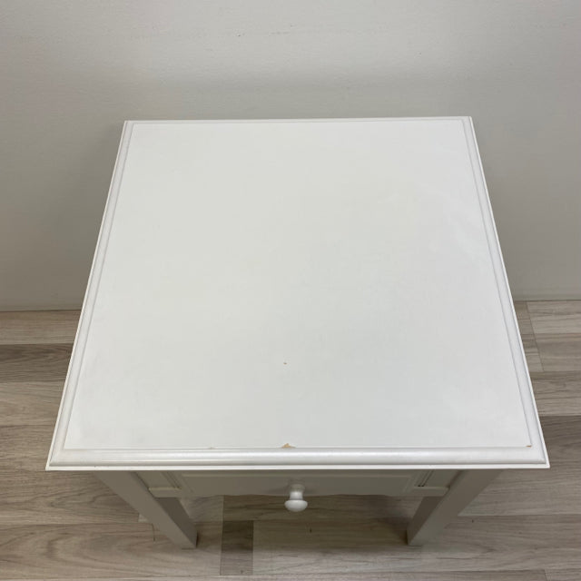 White Wood Side Table - Front Single Drawer