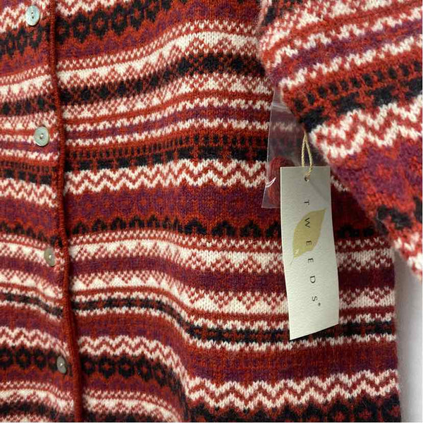 Tweeds Size L Women's Rust-Multicolor Pattern Button Up Sweater