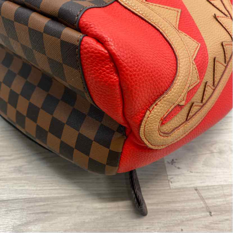 Sprayground Brown-Red Faux Leather Patchwork Backpack