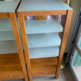 Sauder Brown Wood Shelf w Frosted Glass Shelves