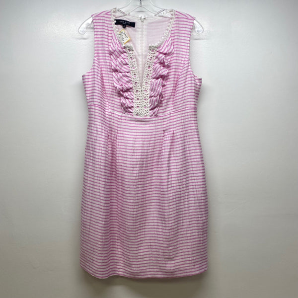 Nine West Size M-10 Women's Pink-White Stripe Sleeveless Dress