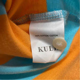 Kule Size L Women's Blue-Orange Stripe Polo Long Sleeve Top