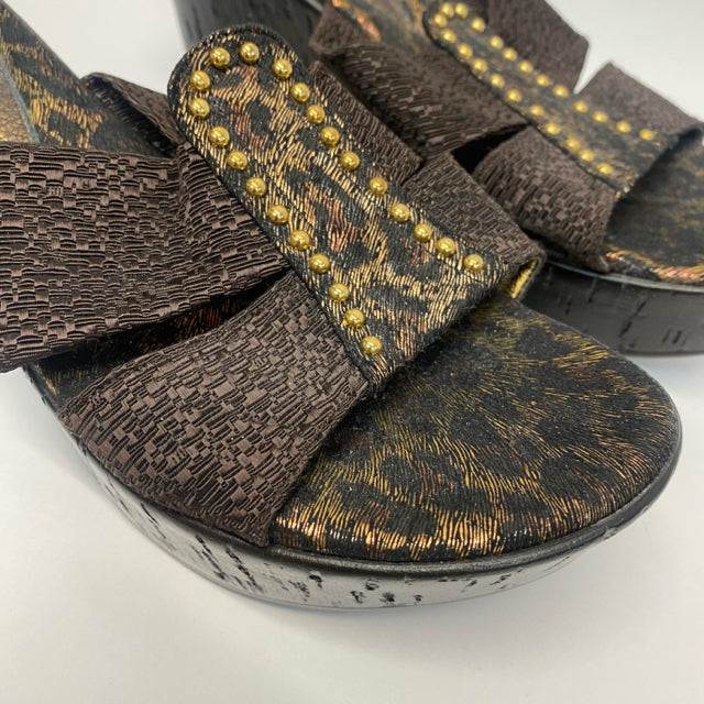 Degario Size 39-8 Women's Brown Animal Print Wedge Sandals