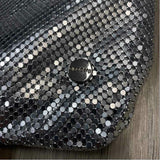 Olga Berg Silver Mesh Shimmer Clam Shell Clutch