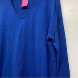 Johnny Was Size L Women's Blue Solid V Neck Long Sleeve Top