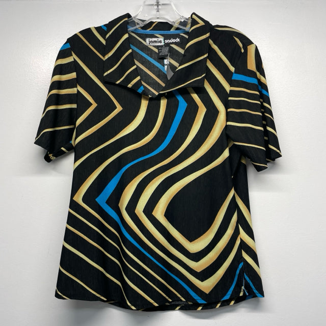 Jamie Sadock Size S Women's Black-Multi Stripe Short Sleeve Activewear Top