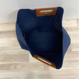 Graf Lantz Navy-Brown Boilded Wool Cutout Tote