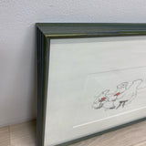 Green Wood Framed Art of Polar Bears in a Cafe by Artist Barbara Stone