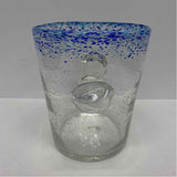 Clear-Blue Round Glass Ice Bucket w Handles