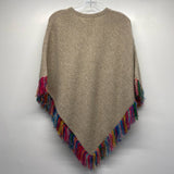 Kuna Size L-XL Women's Beige Tweed Button Up Poncho-Cape