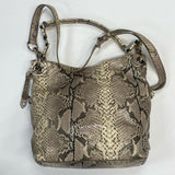 Cole Haan Tan-Grey Leather Animal Print Shoulder Handbag