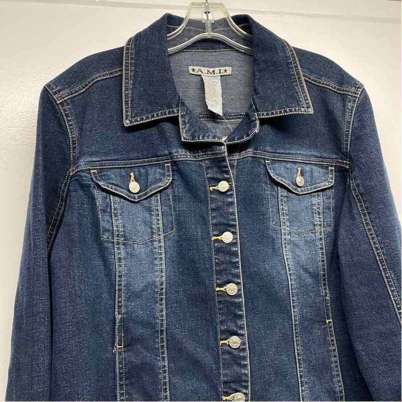 A.M.I. Women's Size Xl Blue Washed Button Up Jacket