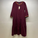 Johnny Was Size L Women's Burgundy Solid Maxi-Long Sleeve Dress