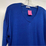 Johnny Was Size L Women's Blue Solid V Neck Long Sleeve Top