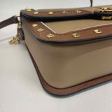 Michael Kors Tan-Brown Colorblock Leather Crossbody Handbag