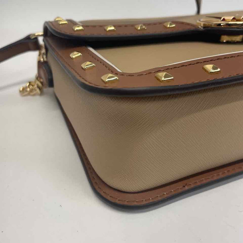 Michael Kors Tan-Brown Colorblock Leather Crossbody Handbag