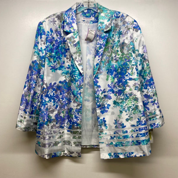 Allison Daley Women's Size 2x-16 Blue-Multi Floral Open Front Jacket
