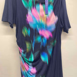 Elie Tahari Size Xl Women's Navy-Multicolor Pattern Maxi-Short Sleeve Dress