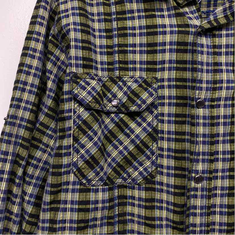 Bugatchi Size M Navy-Green Cotton Plaid Men's Men's Long Sleeve Shirt