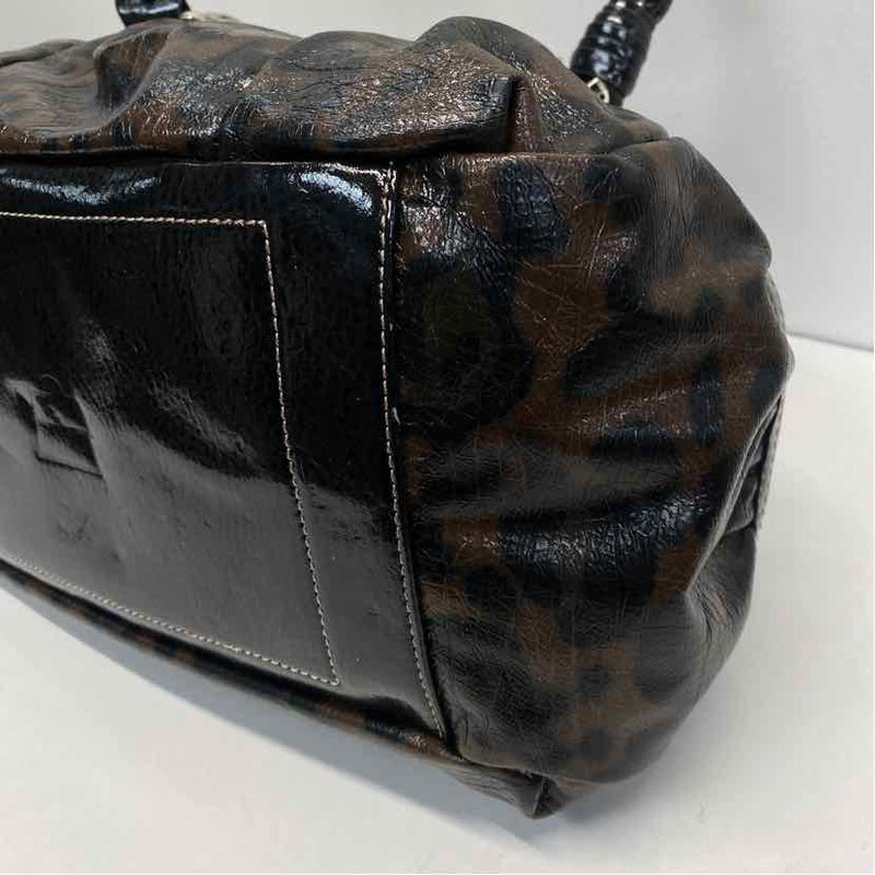 Kathy Van Zeland Brown-Black Faux Leather Animal Print Shoulder Handbag