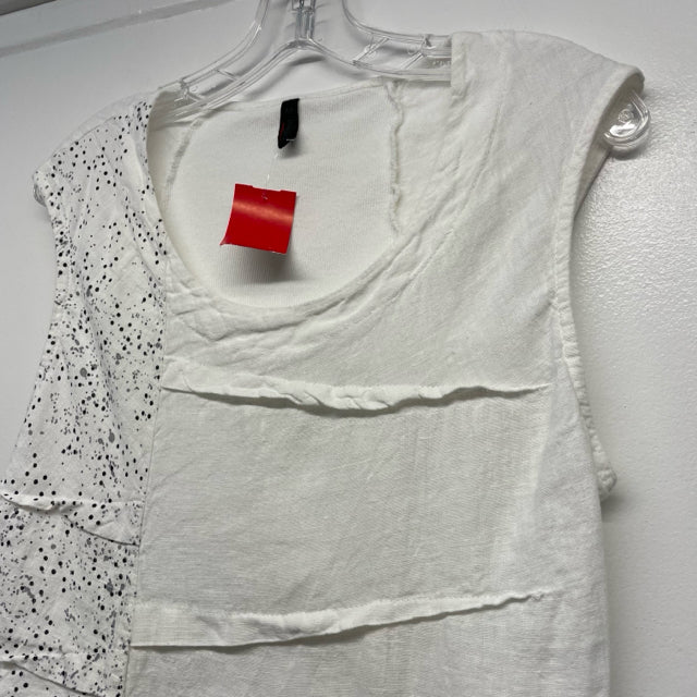 Inizio Italy Size M Women's White Patchwork Asymmetrical Sleeveless Top