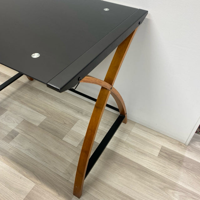 Black- Brown Wood-Glass Desk