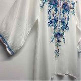 Johnny Was Size S Women's White-Multicolor Embroidered 3/4 Sleeve Blouse